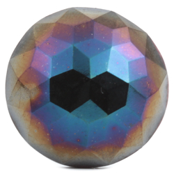 Antique Czech peacock iridescent lustre round faceted black glass button 23mm 
