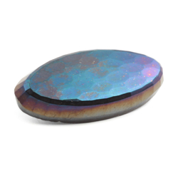 Antique Czech peacock iridescent lustre oval black glass button 27mm 