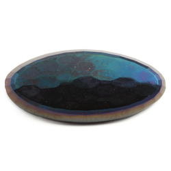 Antique Czech peacock iridescent lustre oval black glass button 27mm 
