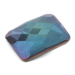 Antique Czech square faceted peacock iridescent lustre black glass button 24mm 