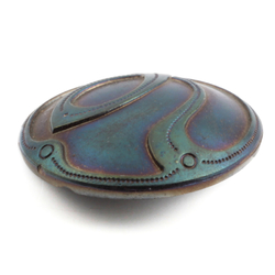 Antique Art Nouveau Czech iridescent lustre scroll black glass button 23mm 