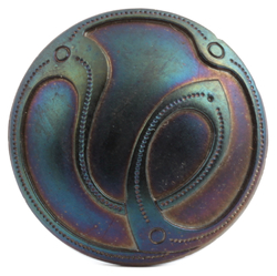 Antique Art Nouveau Czech iridescent lustre scroll black glass button 23mm 
