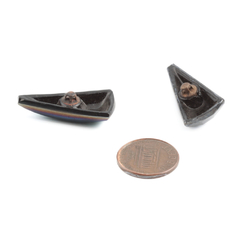 Lot (2) Antique Czech peacock lustre triangle faceted black glass buttons 30mm