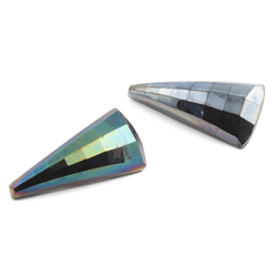 Lot (2) Antique Czech peacock lustre triangle faceted black glass buttons 30mm