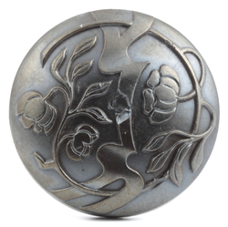 Antique Art Nouveau Czech pewter lustre floral glass button 27mm damaged
