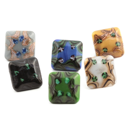 Lot (6) Antique Victorian Czech millefiori lampwork square glass buttons 13mm