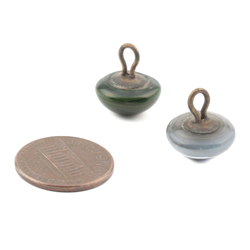 Lot (2) Victorian antique Czech green marble swirl lampwork glass buttons 