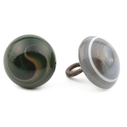 Lot (2) Victorian antique Czech green marble swirl lampwork glass buttons 