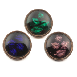 Lot (3) antique Czech 2 part metal mounted intaglio foil ivy leaf glass cabochon buttons