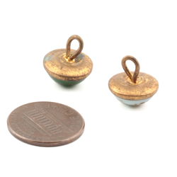 Lot (2) antique Czech 2 part brass mounted aventurine gold marble glass cabochon buttons