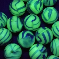 Lot (19) Czech antique blue Uranium marble round glass beads 17mm 
