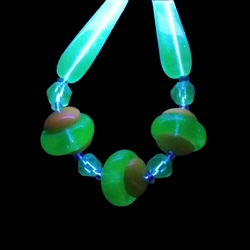 Vintage Czech necklace uranium green yellow rondelle teardrop  glass beads