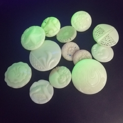 Lot (13) Vintage Czech white uranium geometric flower glass buttons