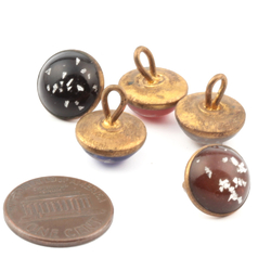 Lot (5) antique Czech 2 part brass mounted foil marble glass cabochon buttons