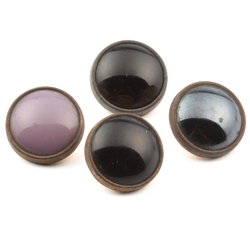 Lot (4) antique Czech 2 part metal mounted black hematite lilac glass cabochon buttons