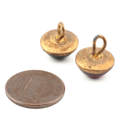 Lot (2) antique Czech 2 part brass mounted foil marble glass cabochon buttons