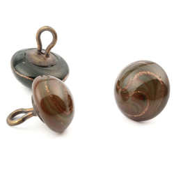 Lot (3) Victorian antique Czech aventurine gold swirl lampwork glass buttons 
