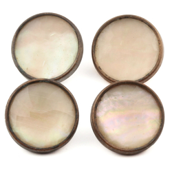 Lot (4) antique Czech 2 part metal mounted iridescent mother of pearl glass cabochon buttons