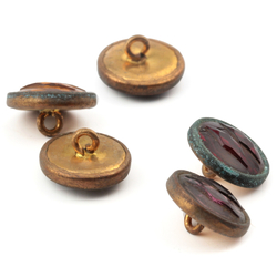 Lot (5) antique Czech 2 part metal mounted foiled glass cabochon buttons