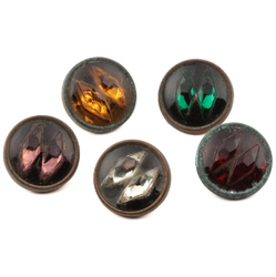 Lot (5) antique Czech 2 part metal mounted foiled glass cabochon buttons