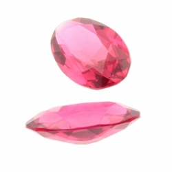 Lot (2) 20x11mm large Czech vintage oval hand faceted cranberry pink glass rhinestones