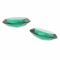 Lot (2) 14x10mm large Czech vintage oval hand faceted green glass rhinestones