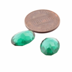 Lot (2) 14x10mm large Czech vintage oval hand faceted green glass rhinestones
