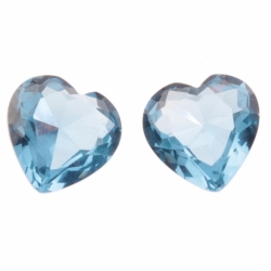 Lot (2) 12mm large Czech vintage heart hand faceted synthetic spinel aqua blue gemstones