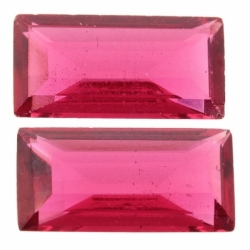 Lot (2) 16x8mm large Czech vintage rectangle hand faceted cranberry pink glass rhinestones