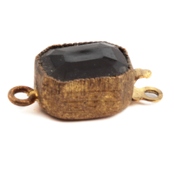 Vintage Czech black glass rhinestone 1 strand gold tone necklace clasp signed