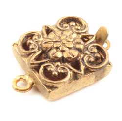 Vintage filigree floral 1 strand metal square necklace box clasp 