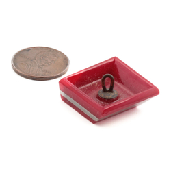 Vintage Czech 1930's geometric red square glass button with silver lustre 23mm