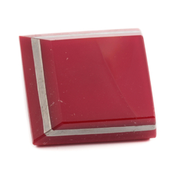 Vintage Czech 1930's geometric red square glass button with silver lustre 23mm