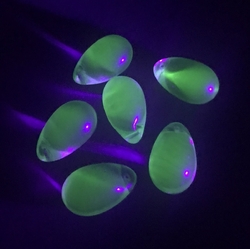 Lot (6) Vintage Czech bicolor uranium green glass grape Chandelier fruit teardrop beads 24mm