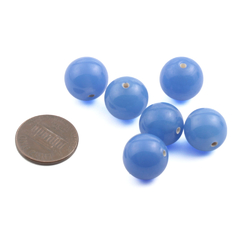 Vintage Czech chalcedony blue opaline lampwork glass beads (6) 13/14mm