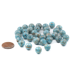 Lot (33) vintage Czech turquoise satin feather marble aventurine lampwork glass beads 10mm