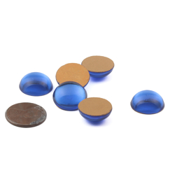Lot (6) Czech vintage sapphire blue foiled round glass cabochons 16mm