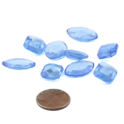 Lot (9) large Czech vintage oval flat back octagon sapphire blue glass rhinestones 