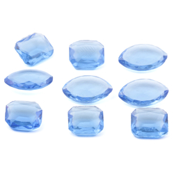 Lot (9) large Czech vintage oval flat back octagon sapphire blue glass rhinestones 