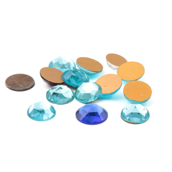 Lot (13) Czech vintage foiled round flatback glass rhinestones blue red aqua clear