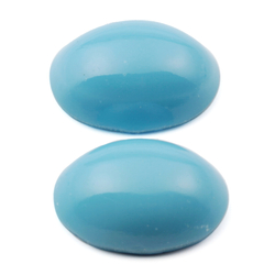 Lot (2) Czech vintage blue oval glass cabochons 20x15mm