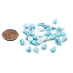 Lot (33) Czech vintage blue matrix marbled faux gemstone teardrop glass cabochons 10x6mm
