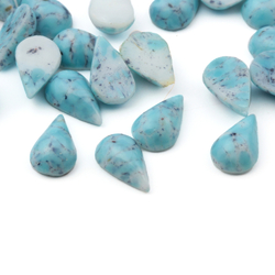 Lot (33) Czech vintage blue matrix marbled faux gemstone teardrop glass cabochons 10x6mm