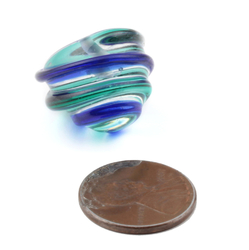 Vintage Czech blue bicolor swirl cone lampwork head pin glass bead 