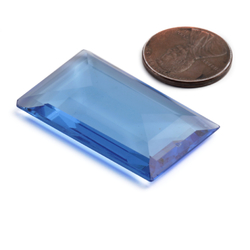Large antique Czech hand cut sapphire blue rectangle glass rhinestone 36x23mm