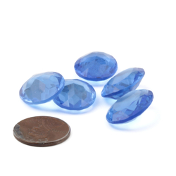 Lot (5) large Czech vintage oval sapphire blue glass rhinestones 20x16mm