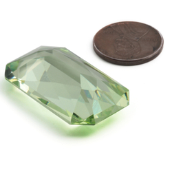 Large antique Czech hand cut peridot green octagon rectangle glass rhinestone 35x20mm
