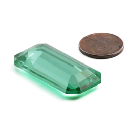Large antique Czech hand faceted green octagon glass rhinestone 39x19mm