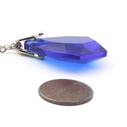 Vintage Czech silver chain necklace sapphire blue shield glass pendant