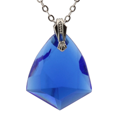 Vintage Czech silver chain necklace sapphire blue shield glass pendant